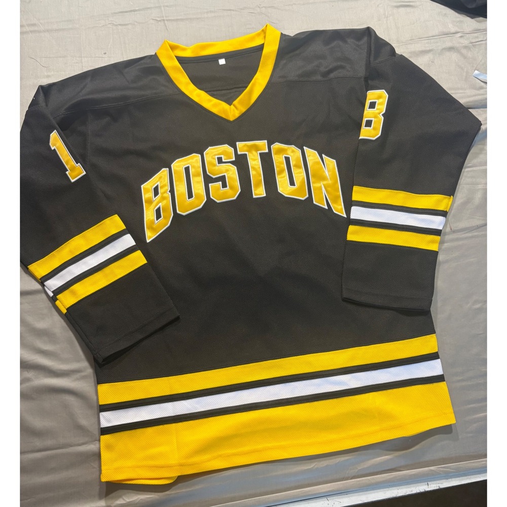 Boston Gilmore 18 Hockey Jersey Black Yellow Stitch Movie Replica Mens L/XL new
